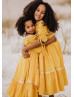 Mustard Yellow Cotton Crepe Boho Beach Twirl Flower Girl Dress